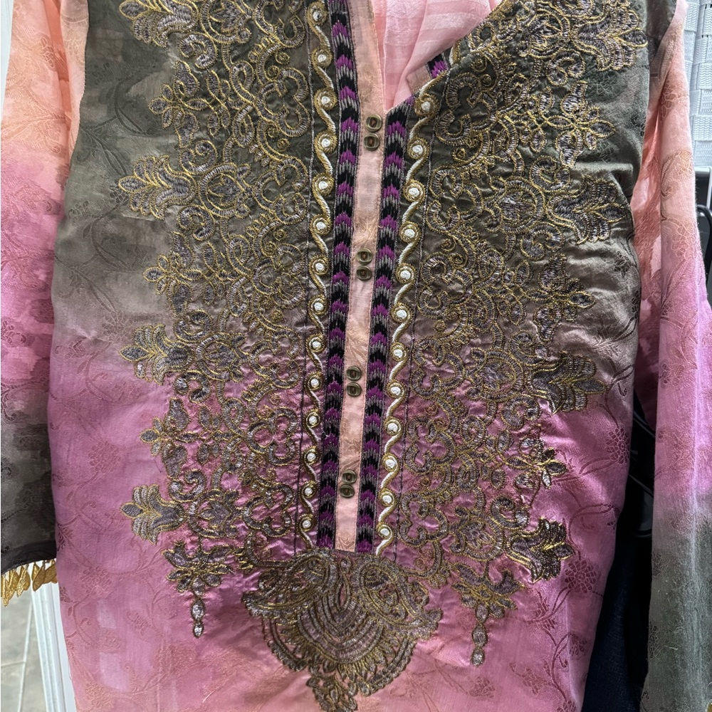 Sean Collection Pink and Gold Embroidered Top